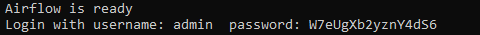 Airflow console credentials displayed in the console logs.